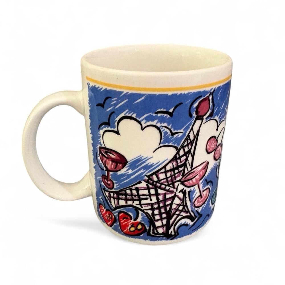 MISONO Bistro Paris Eiffel Tower Cherry Design Coffee Mug Cup 8721 Vintage